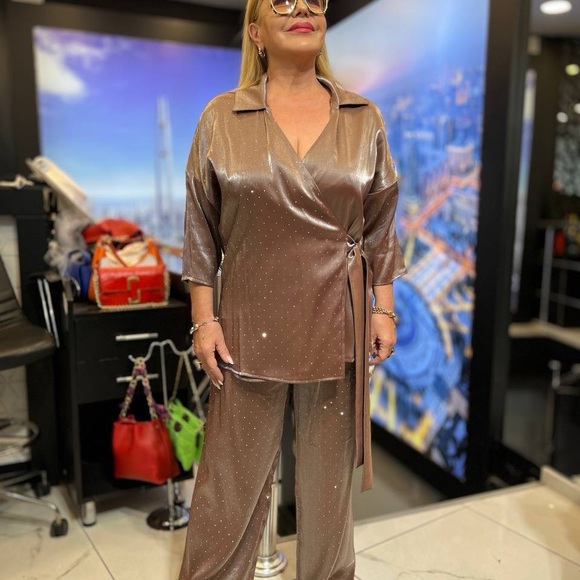 Brown Satin Two-Piece Set - Picture 3 of 3